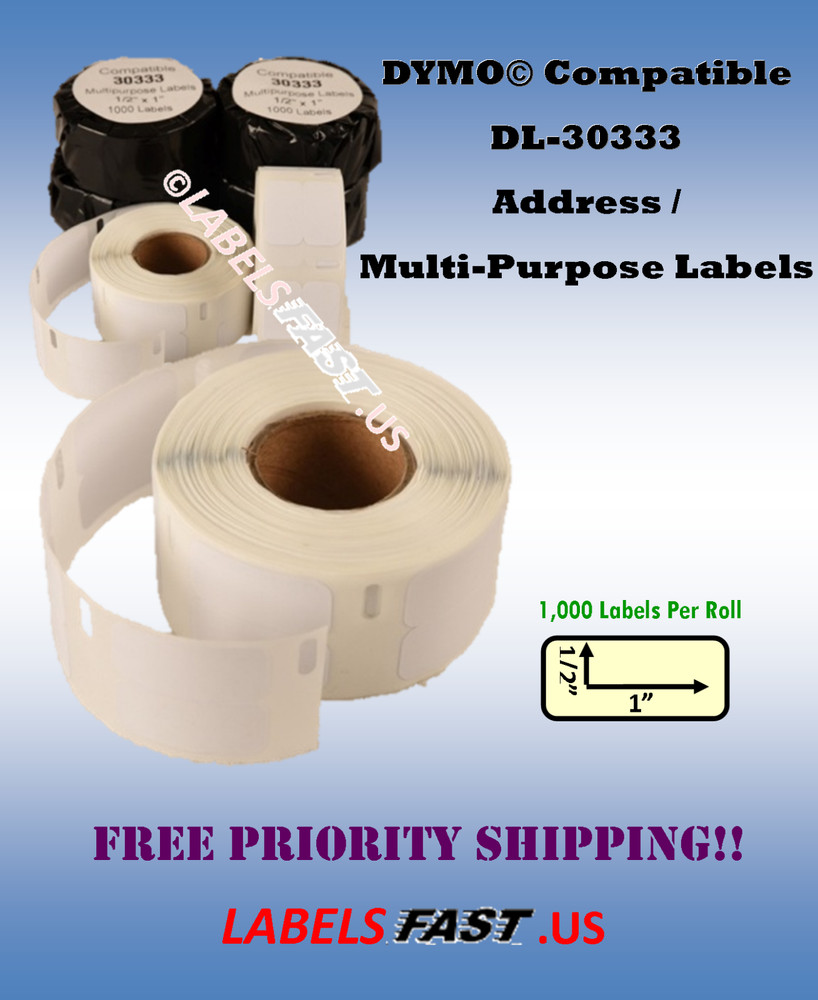 Labels 30333 White Small 1″x 1/2″ Adhesive Dymo® LabelWriter® Turbo Compatible