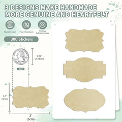 300 Pcs Kraft Labels Stickers, 1.2X2 Inch, 3 Decorative Designs