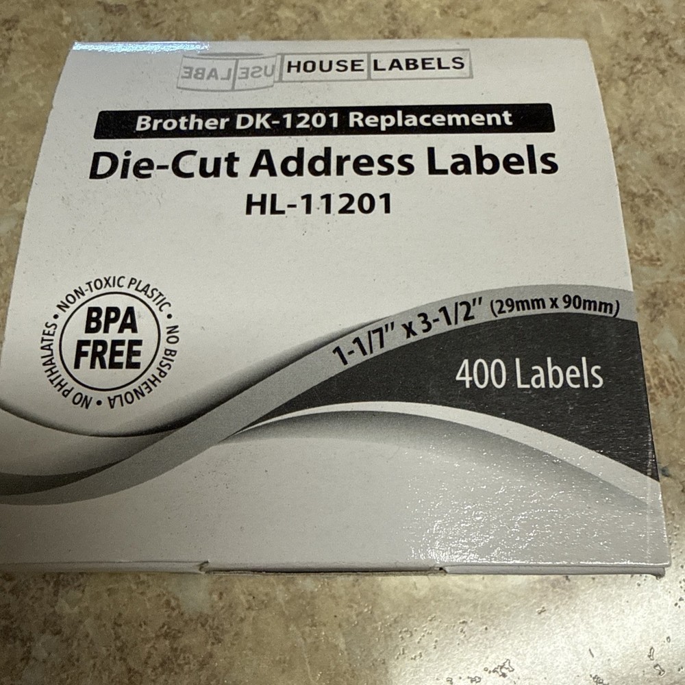 Non-OEM Fits BROTHER DK-1201 Labels (1-1/7″ x 3-1/2″) – (1) Roll of 400