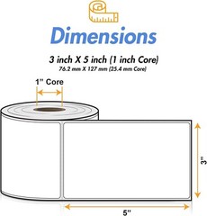 White 3″x5″ Direct Thermal Labels | Zebra, Rollo & Munbyn Compt | 8 RLS 300 EA