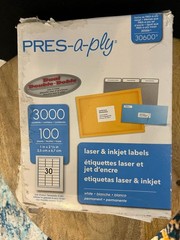 PRES-a-ply Laser & Inkjet Address Labels, 1″ x 2-5/8″, 3000 Count (Model 30600)