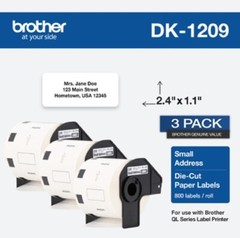 Brother Genuine DK-12093PK Die-Cut Labels 800 Labels/Roll 3 Rolls per Box