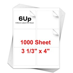 6000 Labels 4″x3 1/3″ Mailing Shipping Labels Adhesive Blank 6 per Sheet 6 UP