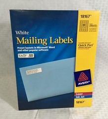 AVERY WHITE MAILING LABELS # 18167 / 2 FULL PACKAGES 1 PARTIAL / 28 SHEETS OF 80