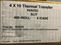 4 x 10″ White Thermal Transfer Labels Perfed Slit 600 Per Roll 4/Case