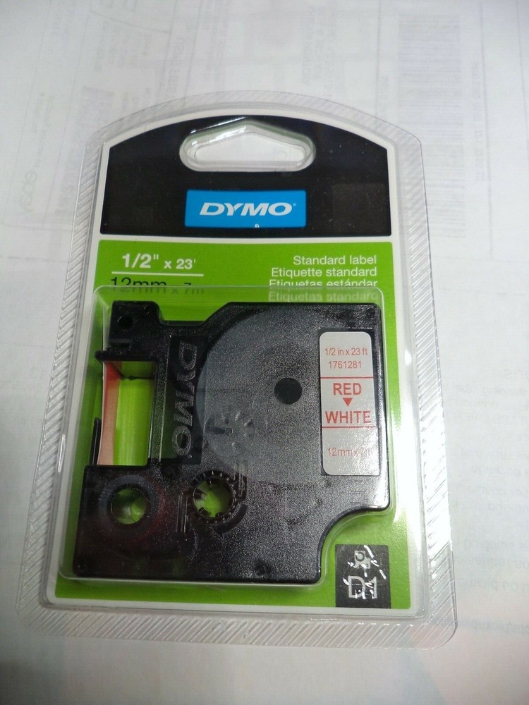 Dymo OEM D1 RED INK WHITE LABEL TAPE Cassette 1/2″x23 feet 12mm x 7m 1761281🛑