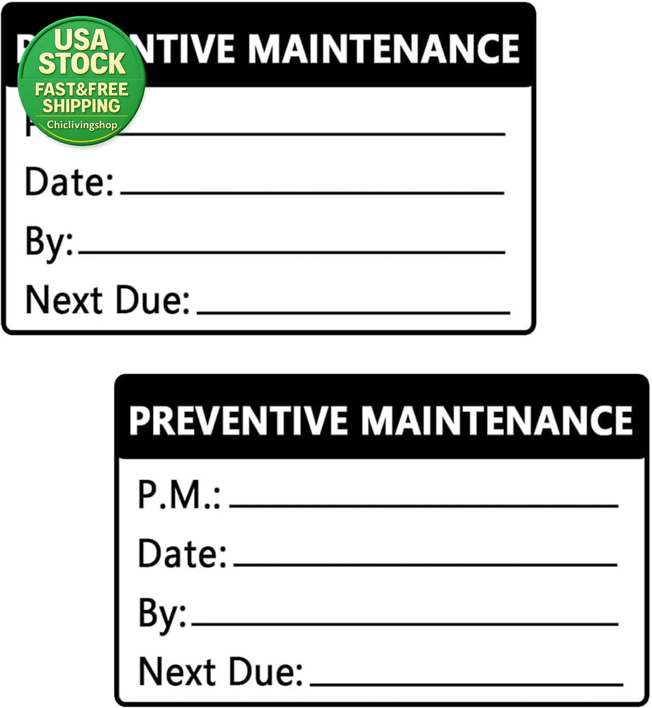 Preventative Maintenance Stickers 3X2 Inch Adhesive Vinyl 200 Pcs Writable