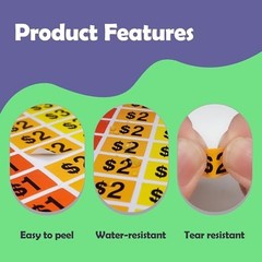 Price Stickers 2250 Pcs Preprinted Garage Sale Labels 1/2 x 3/4 Inch Bright