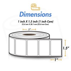 1.5″ x 1″ Thermal Labels – Rollo/Zebra Compatible, Adhesive, 4 Rolls (1380/Roll)