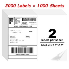 2000 Half Sheet 8.5″x5.5″ Shipping Label Blank Self Adhesive Sticker 2 Per Sheet