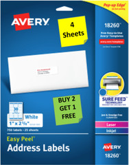 [4 Sheets] Avery 18260 Mailing 1 x 2 5/8 Labels White LASER/INKJET B2G1