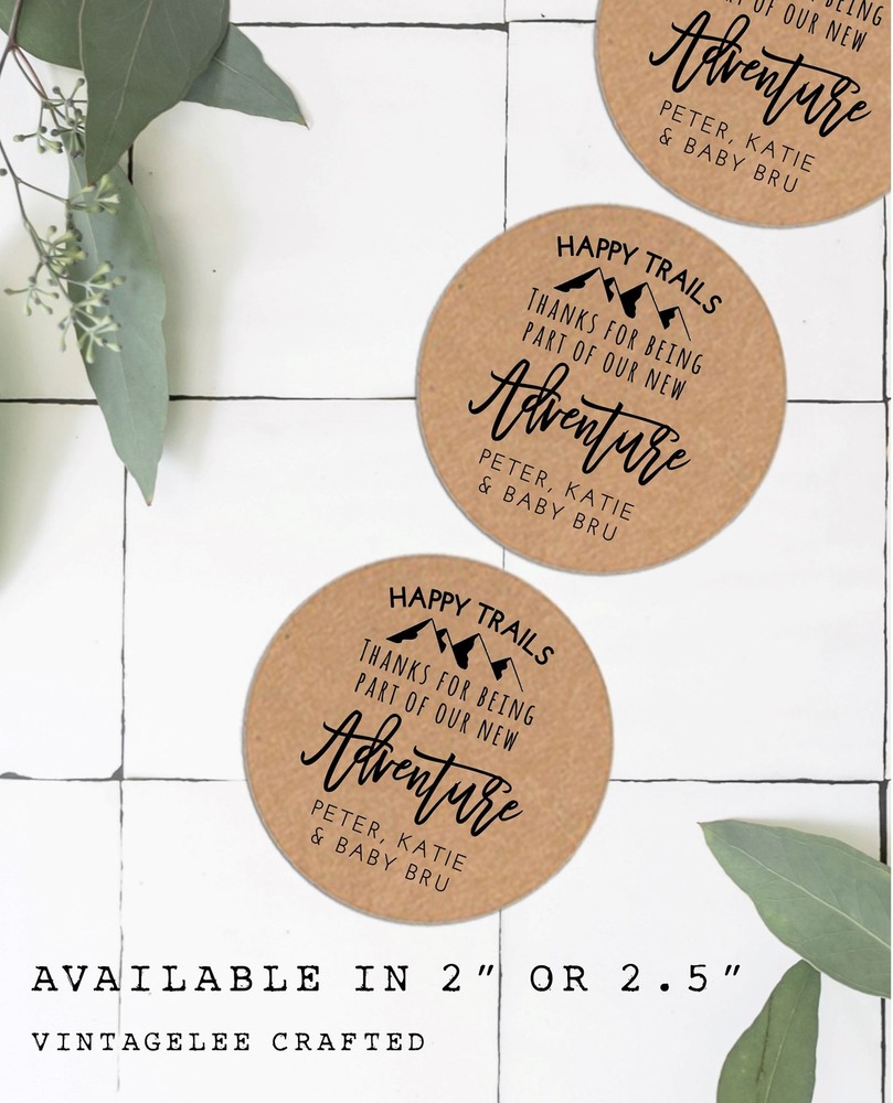 Baby shower favors, baby shower stickers, woodland 2″ Size – Happy Trails Labels