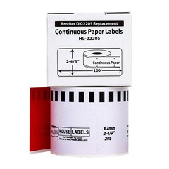 Non-OEM Fits BROTHER DK-2205 RED Continuous Labels – (18) Rolls of 100′
