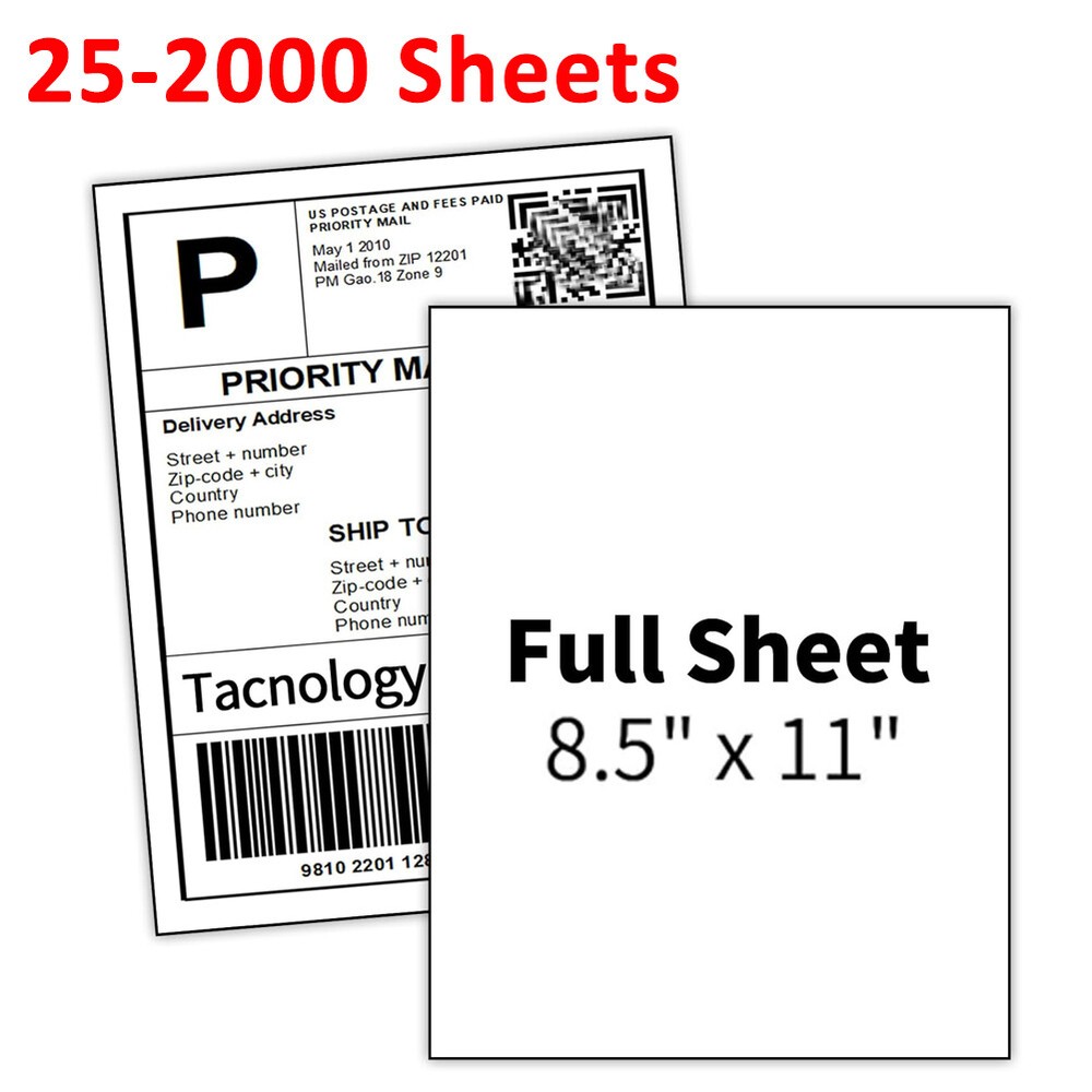 8.5″x11″ Full Sheet Shipping Labels Self Adhesive Blank Paper for Laser/Inkjet
