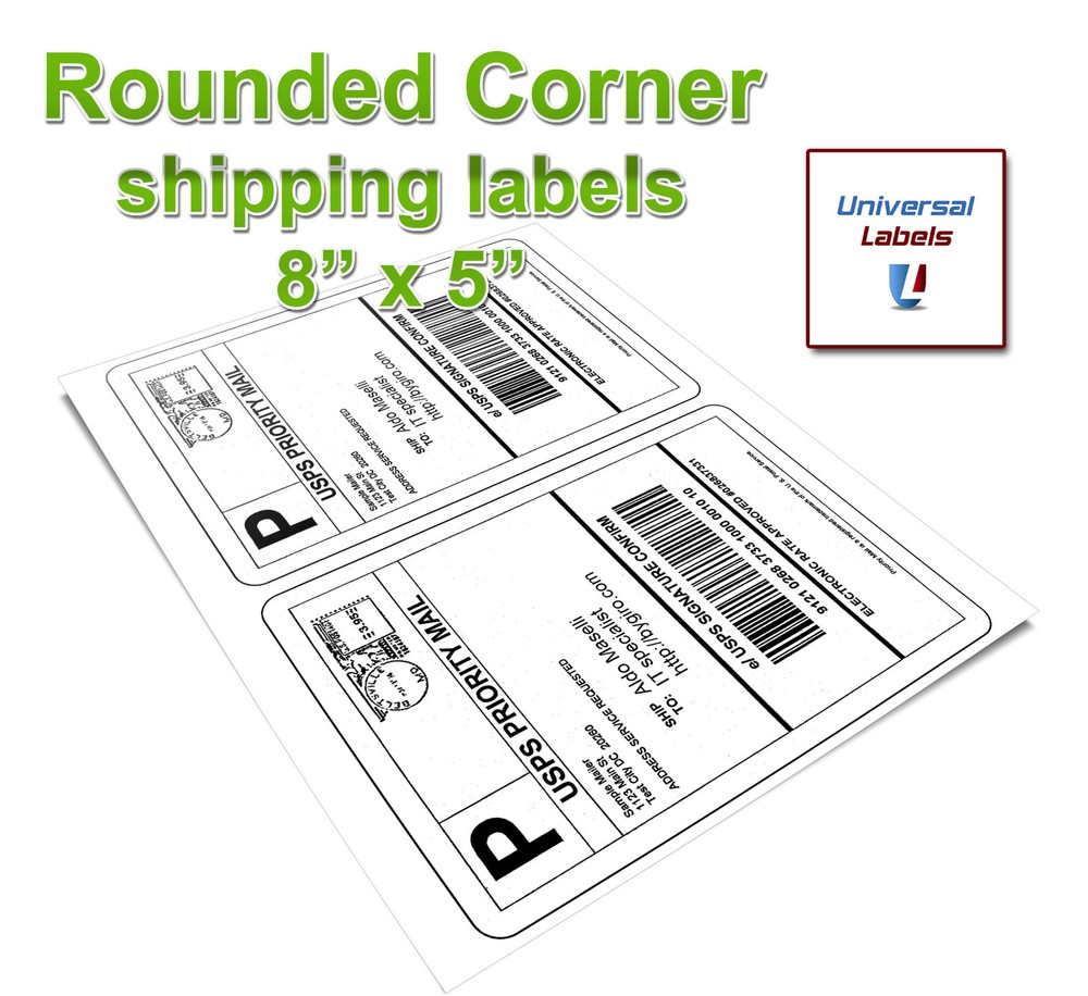 100 Rounded Corner Shipping label sheets, 2 labels per sheet , 200 Total Labels