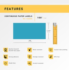 Non-OEM Fits BROTHER DK-2205 BLUE Continuous Labels – (50) Rolls of 100′