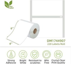 6 Rolls Direct Thermal Shipping Labels 4×6″ 220/Roll 1744907 DYMO 4XL Compatible
