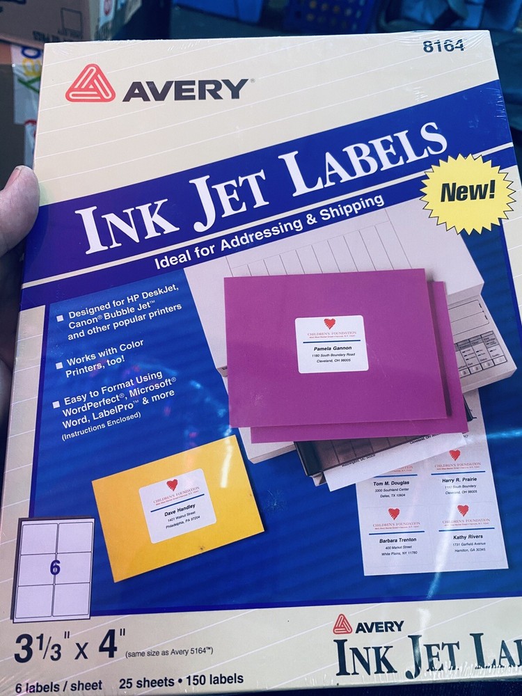 7)—BRAND NEW – UNOPENED BOX – AVERY 8164 INK JET 3-1/3″ X 4″ LABELS 150