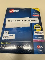 2 Avery Easy Peel Printable Address Labels w Sure Feed, 1″x2-5/8″, White, 750ct