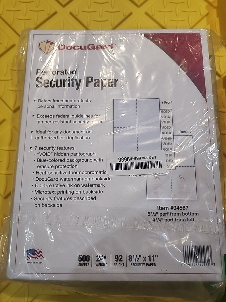 DocuGard Blue/Green Prismatic Top Check, 8.5 x 11 Inches, 24 lb, 500 Sheets