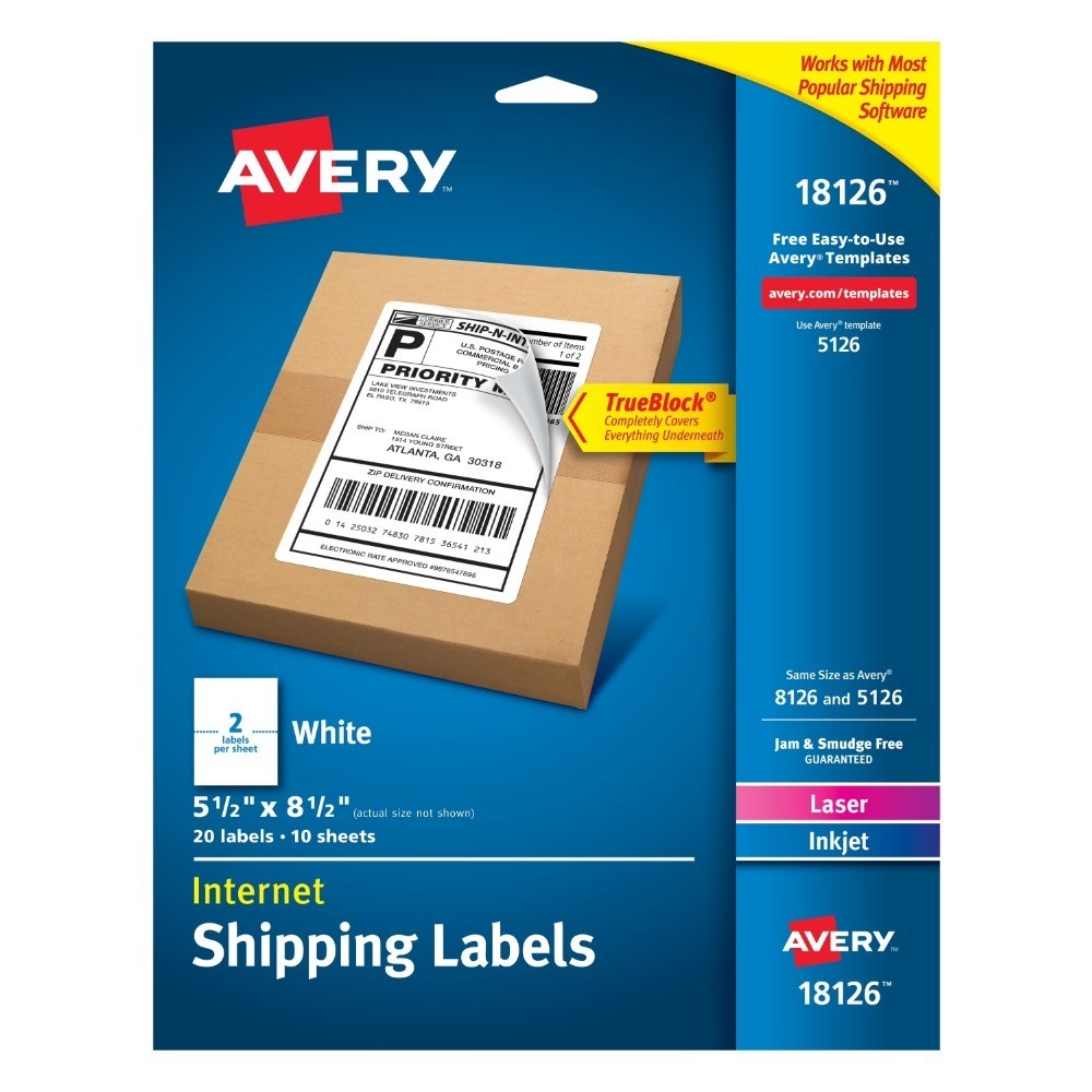 White Shipping Labels for Laser and Inkjet Printers, 5-1/2 x 8-1/2 Inches, 20