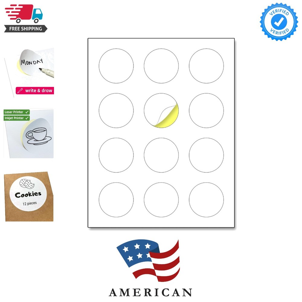 2″ Round Matte White Sticker Label, Laser/Inkjet Printing – Letter Size, 30 S…
