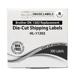 Non-OEM Fits BROTHER DK-1202 REMOVABLE Labels – (5) Rolls of 300 + (1) FRAME