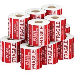 Handle with Care Stickers 12 Rolls Fluorescent Red