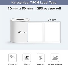 T50M Series Label Maker Tape, 2 Rolls 1.57” × 1.18” 40mm × 30mm 250 Labels/…
