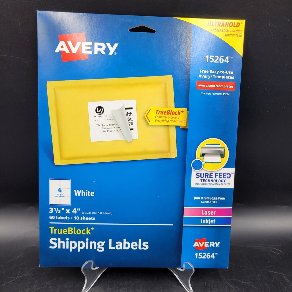 Avery 15264 TrueBlock Shipping Labels 3 1/3″ x 4″, Laser Inkjet, 60 Labels