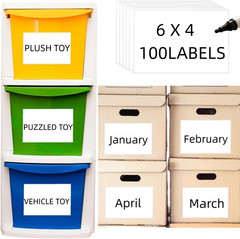 Removable Waterproof Labels for Storage Bins – 100 4″ X 6″ Organizing Name Label