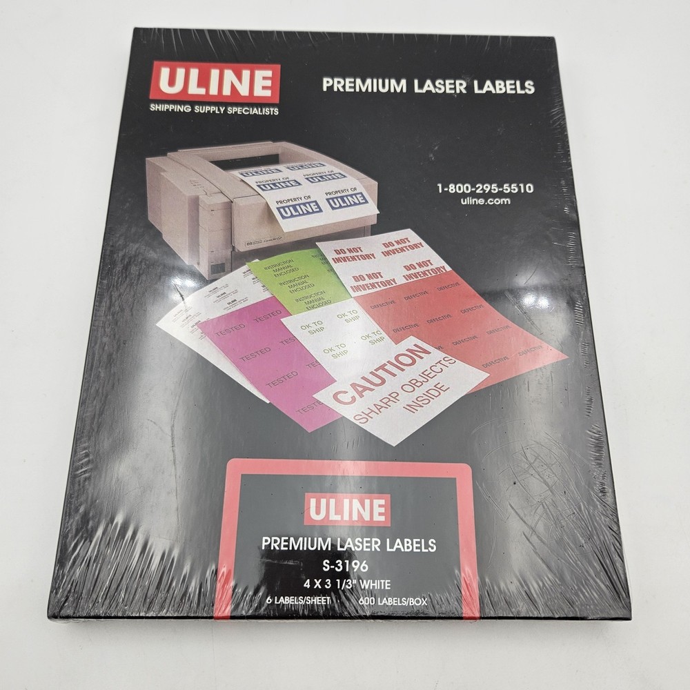 Premium Laser Labels ULINE S-3196 4″ x 3 1/3″ White 6 Per Sheet 600 labels/box