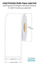 Inkjet 2″x220Ft Continuous Matte Paper Label Roll For Epson ColorWorks/Primera