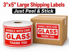 3×5 Glass Handle with Care Thank You Labels Peel & Stick 1 Roll of 500