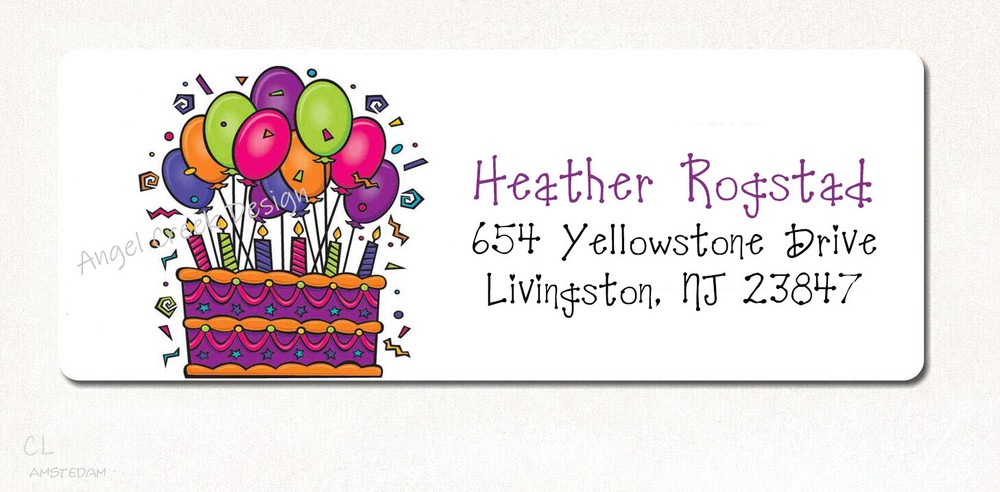 Whimsical Birthday Cake Personalized Return Address Labels