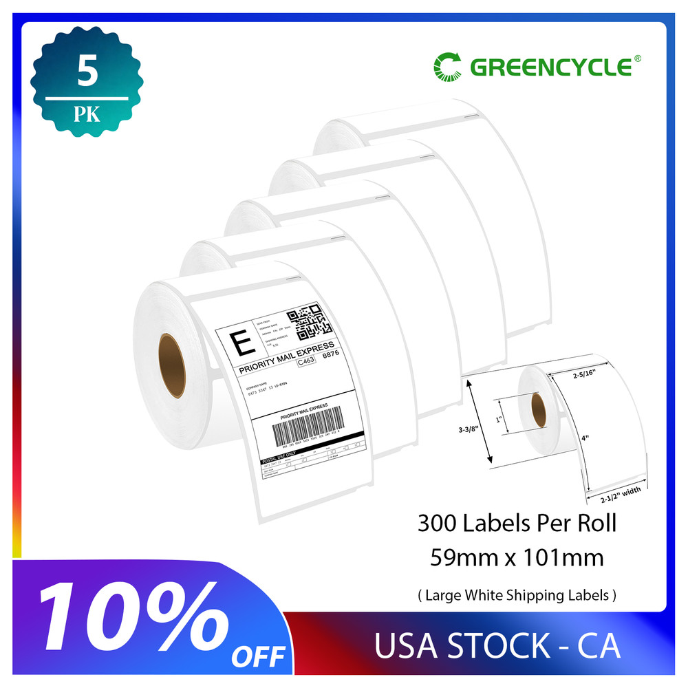 5 Rolls of 300 Large Shipping Labels for Dymo LabelWriter 450 Duo 2-5/16″ x 4″