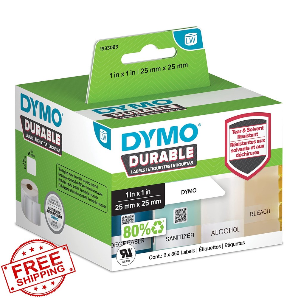 DYMO LW Durable Industrial Labels White Poly 1″x1″ 2 Rolls 850 Labels