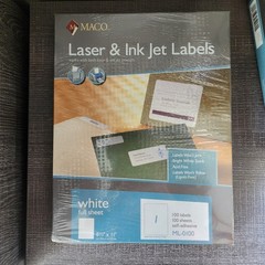 Maco ML-0100 Full Sheet Laser Ink Jet Labels White 8-1/2 x 11 Qty 3 Boxes of 100