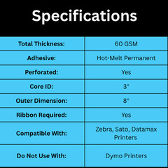 4″ x 6″ Thermal Transfer Labels White 8 Rolls/1000 Rolls Address Shipping Label
