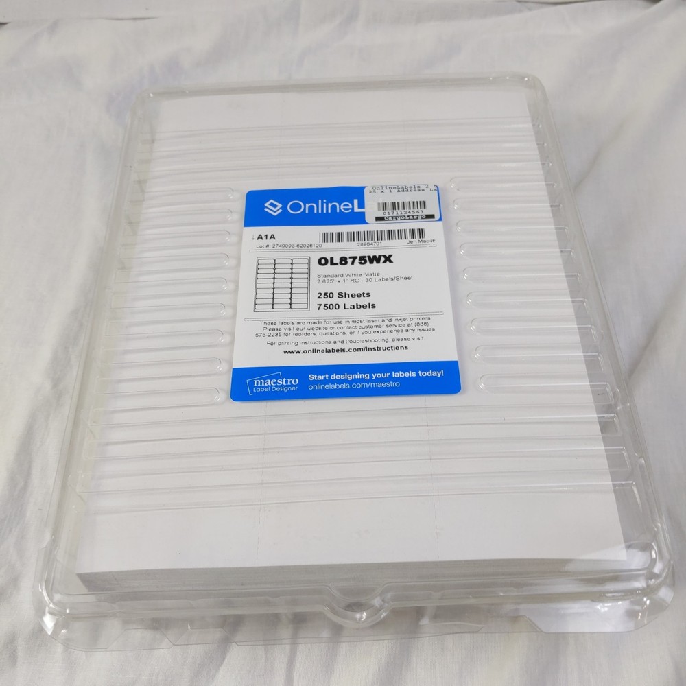 Online Labels OL875WX Standard White Matte 250 Sheets 7500 Labels