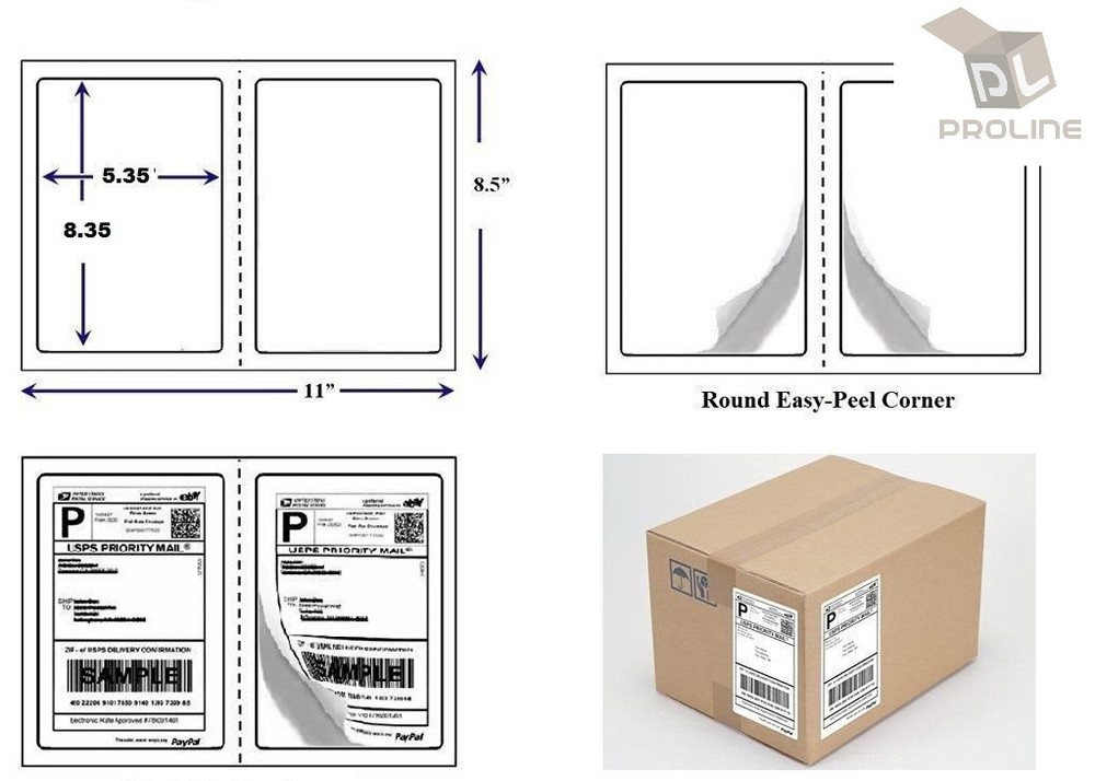 2000 Quality Perforated Round Corner Shipping Labels 2 Per Sheet 8.5″ x 5.5″