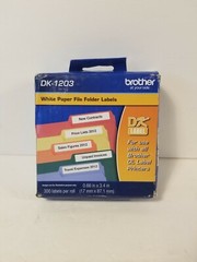 BROTHER DK-1203 White Paper File Folder Adhesive Labels 300 Count .66”x 3.4”