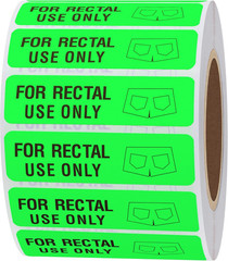 For Rectal Use Only Labels Stickers Fluorescent Green 500 Pcs Per Roll