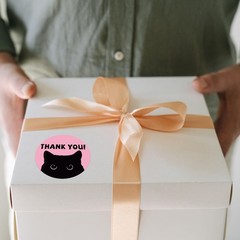 500 PCS Cute Pink Thank You Stickers – 2 Inch Funny Black Cat Design Stickers…
