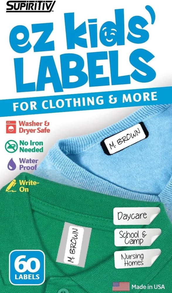 (60-Pack) Clothing Labels Self-Stick No-Iron Write-On | Great for Children&Adult