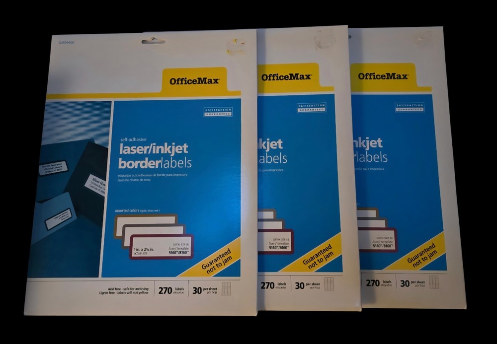 Brand New Lot of Office Max Laser / Inkjet Border Address Labels 1″ x 2 1/2″