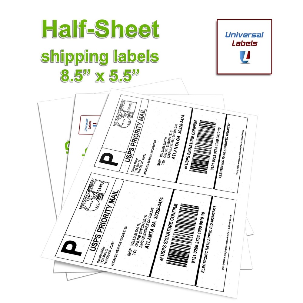 200 Shipping Labels – 2 Half Sheet Labels Per Sheet, Laser & Inkjet – USA