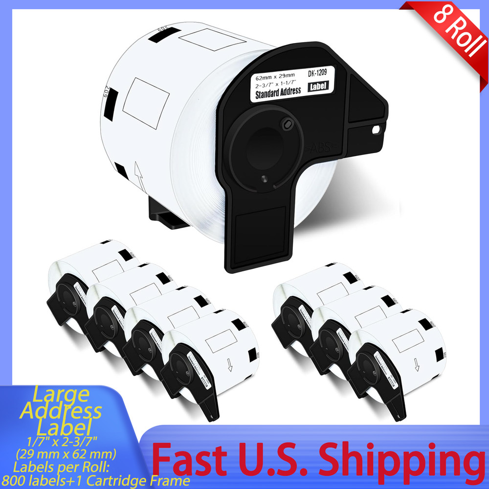 8 Roll 1-1/7″ x 2-3/7″ DK-1209 Large Address Labels for Brother, 800 Labels/Roll