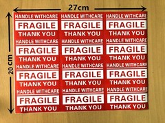 480 RED Glossy Sticker – FRAGILE HANDLE WITH CARE – 90x50mm SELF ADHESIVE LABEL