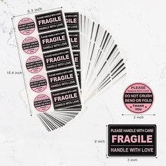 300 PCS Peel & Stick Adhesive Fragile Labels for Safe Shipping – Black Pink